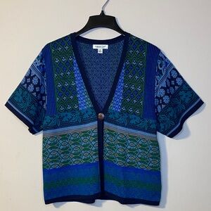 Coldwater Creek Blue and Green One Button Cardigan Size M